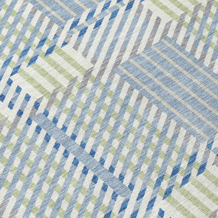 8' Denim Blue Green And Ivory Round Plaid Washable Indoor Outdoor Area Rug Photo 5