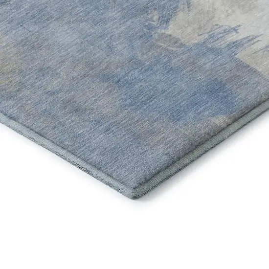 8' Denim Blue Ivory And Beige Abstract Washable Round Rug With UV Protection Photo 6