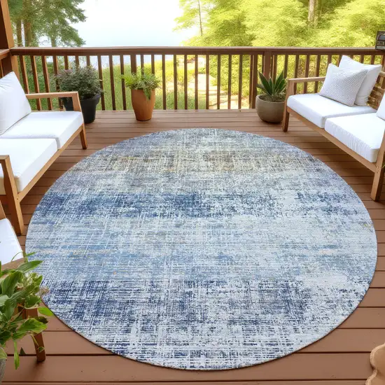 8' Denim Blue Ivory And Beige Round Striped Washable Indoor Outdoor Area Rug Photo 4