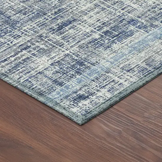 8' Denim Blue Ivory And Beige Round Striped Washable Indoor Outdoor Area Rug Photo 8