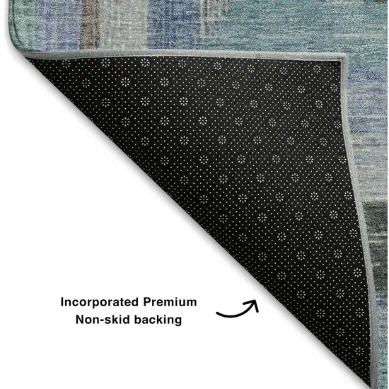 8' Denim Blue Ivory And Brown Geometric Washable Round Rug With UV Protection Photo 6