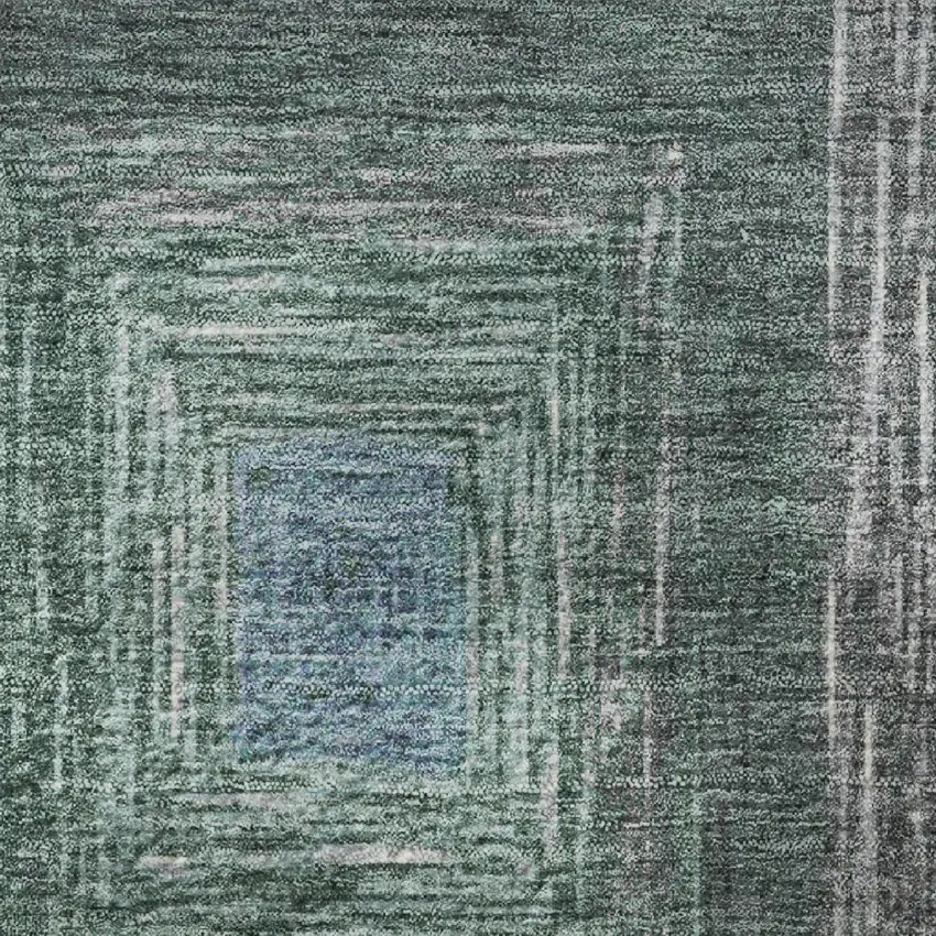 8' Denim Blue Ivory And Brown Geometric Washable Round Rug With UV Protection Photo 9