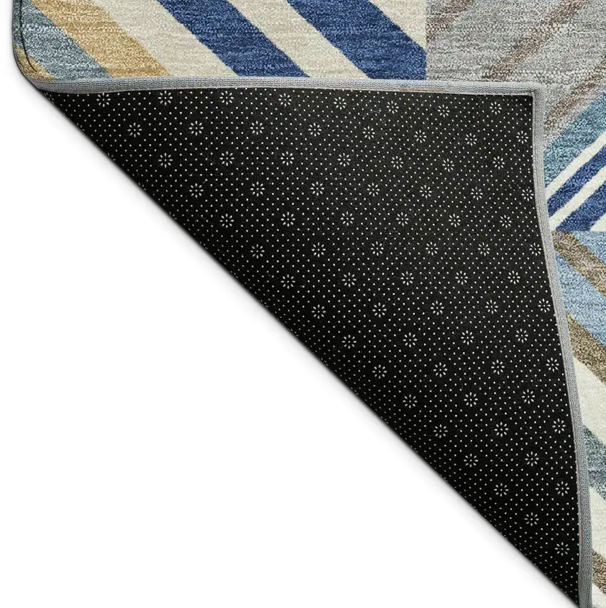 8' Denim Blue Ivory And Brown Round Patchwork Washable Indoor Outdoor Area Rug Photo 7