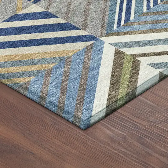 8' Denim Blue Ivory And Brown Round Patchwork Washable Indoor Outdoor Area Rug Photo 8