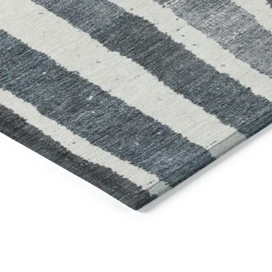8' Denim Blue Ivory And Charcoal Round Striped Washable Indoor Outdoor Area Rug Photo 7