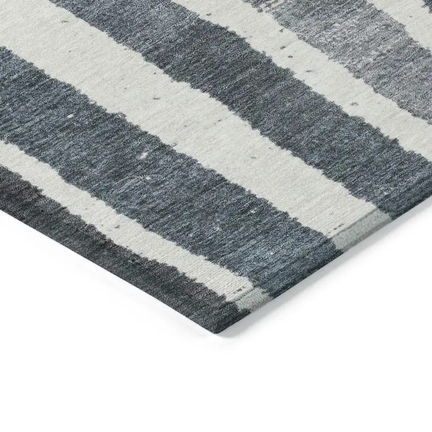 8' Denim Blue Ivory And Charcoal Round Striped Washable Indoor Outdoor Area Rug Photo 7