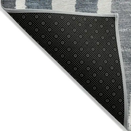 8' Denim Blue Ivory And Charcoal Round Striped Washable Indoor Outdoor Area Rug Photo 9