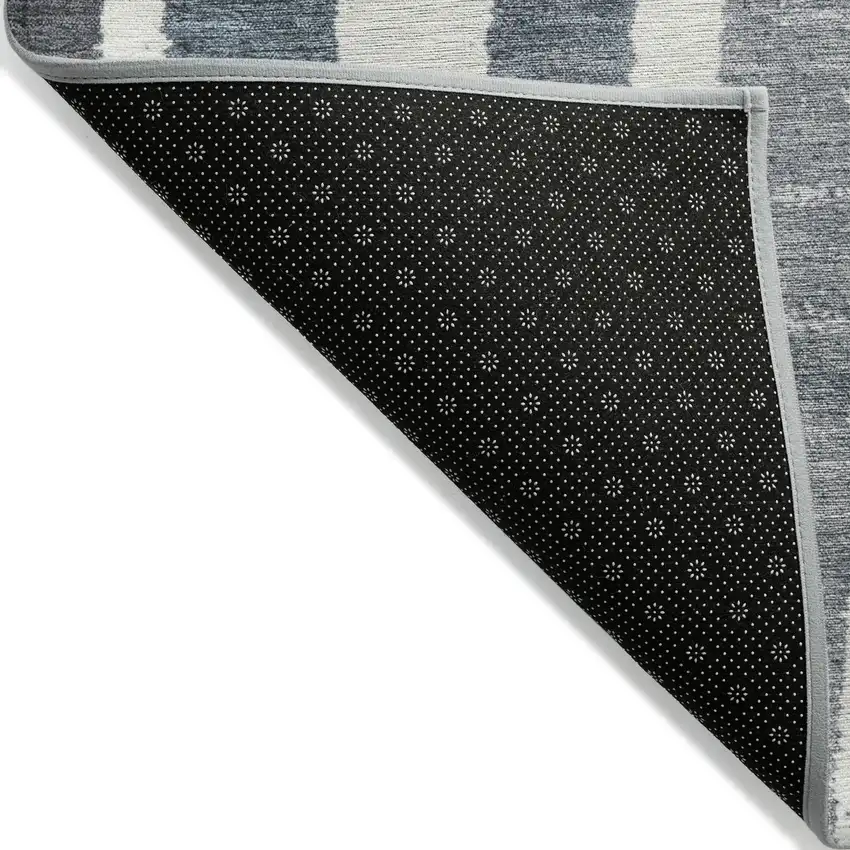 8' Denim Blue Ivory And Charcoal Round Striped Washable Indoor Outdoor Area Rug Photo 9