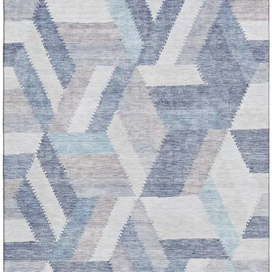 8' Denim Blue Ivory And Gray Geometric Washable Area Rug With UV Protection Photo 3