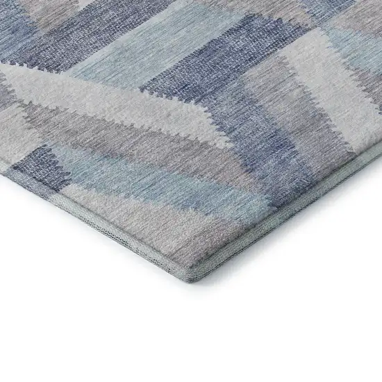 8' Denim Blue Ivory And Gray Geometric Washable Area Rug With UV Protection Photo 7