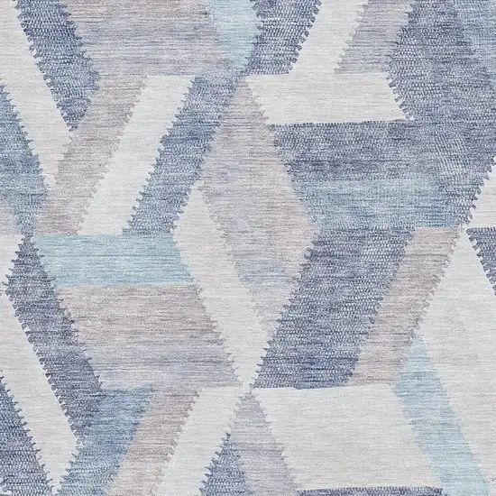 8' Denim Blue Ivory And Gray Geometric Washable Area Rug With UV Protection Photo 2