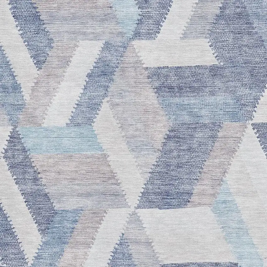 8' Denim Blue Ivory And Gray Geometric Washable Area Rug With UV Protection Photo 2