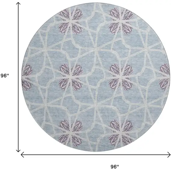 8' Denim Blue Ivory And Gray Geometric Washable Round Rug With UV Protection Photo 8