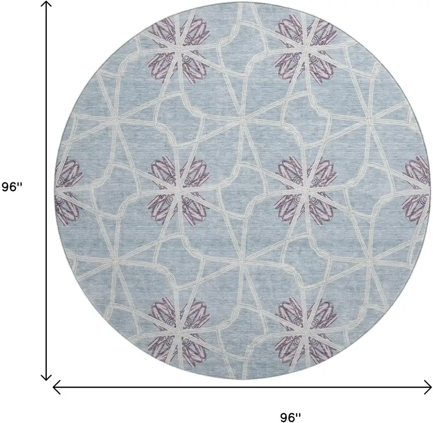 8' Denim Blue Ivory And Gray Geometric Washable Round Rug With UV Protection Photo 8