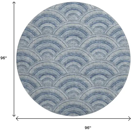 8' Denim Blue Ivory And Gray Geometric Washable Round Rug With UV Protection Photo 9