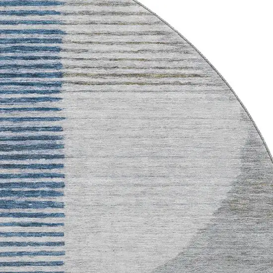 8' Denim Blue Ivory And Gray Geometric Washable Round Rug With UV Protection Photo 3