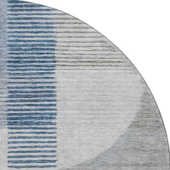 8' Denim Blue Ivory And Gray Geometric Washable Round Rug With UV Protection Photo 4