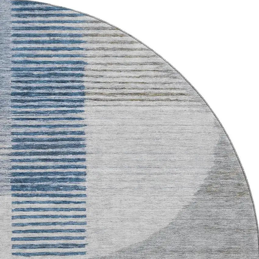 8' Denim Blue Ivory And Gray Geometric Washable Round Rug With UV Protection Photo 4