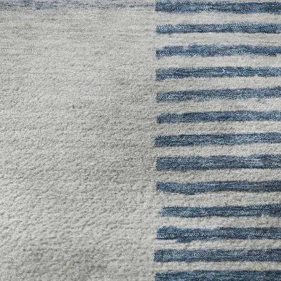 8' Denim Blue Ivory And Gray Geometric Washable Round Rug With UV Protection Photo 9