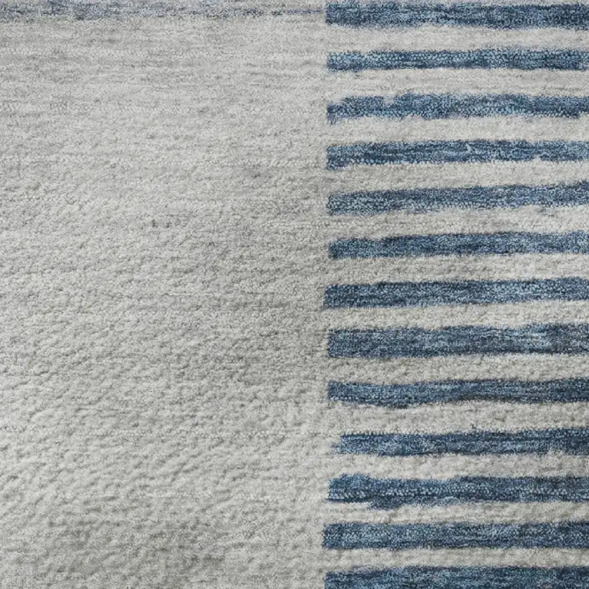 8' Denim Blue Ivory And Gray Geometric Washable Round Rug With UV Protection Photo 9