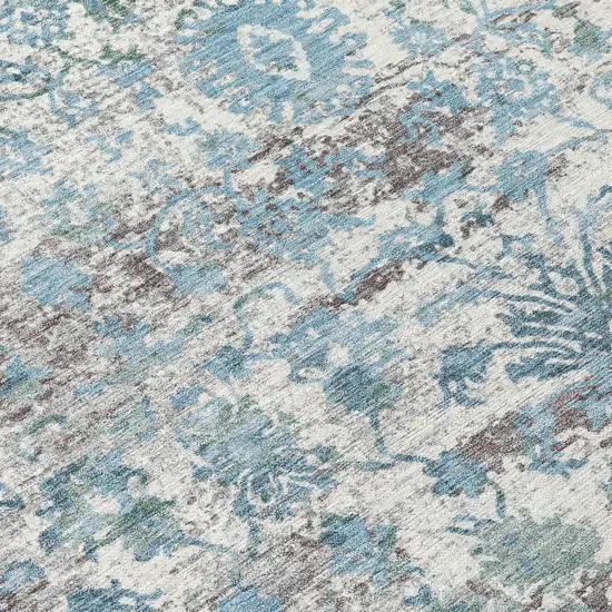 8' Denim Blue Ivory And Gray Round Abstract Washable Indoor Outdoor Area Rug Photo 9