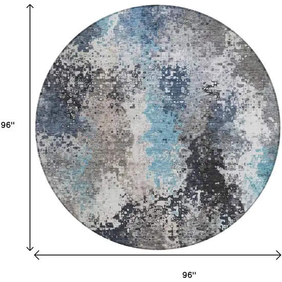 8' Denim Blue Ivory And Gray Round Abstract Washable Indoor Outdoor Area Rug Photo 3