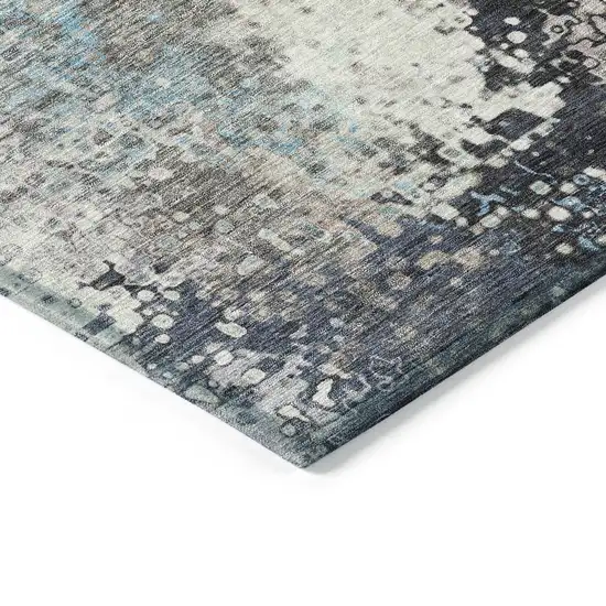 8' Denim Blue Ivory And Gray Round Abstract Washable Indoor Outdoor Area Rug Photo 6