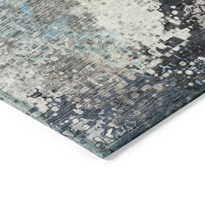 8' Denim Blue Ivory And Gray Round Abstract Washable Indoor Outdoor Area Rug Photo 6