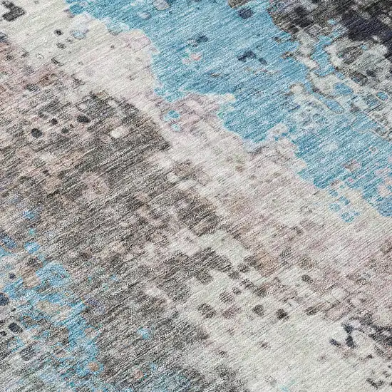 8' Denim Blue Ivory And Gray Round Abstract Washable Indoor Outdoor Area Rug Photo 9