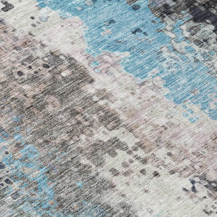 8' Denim Blue Ivory And Gray Round Abstract Washable Indoor Outdoor Area Rug Photo 9