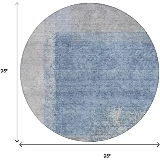 8' Denim Blue Ivory And Gray Round Abstract Washable Indoor Outdoor Area Rug Photo 3