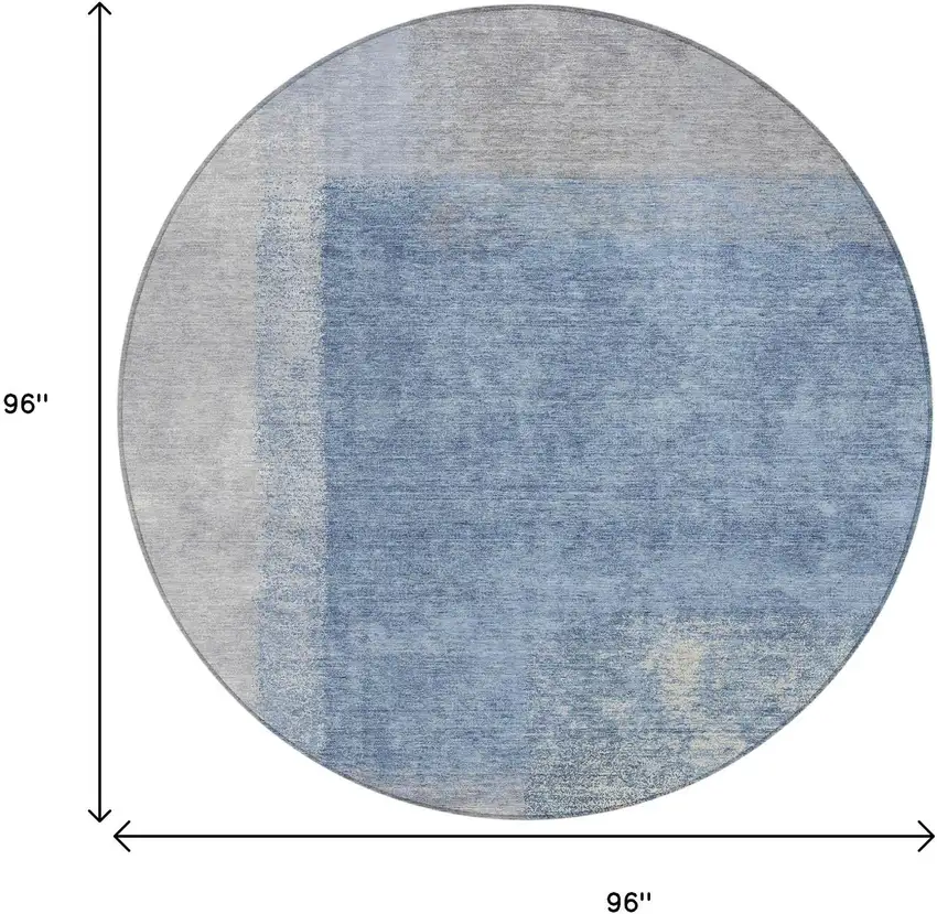 8' Denim Blue Ivory And Gray Round Abstract Washable Indoor Outdoor Area Rug Photo 3
