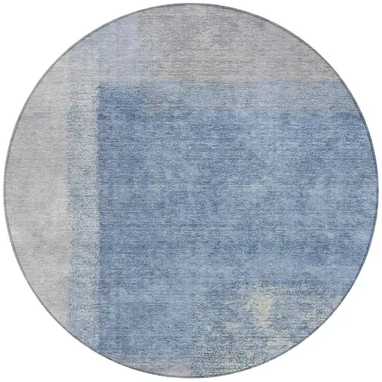 8' Denim Blue Ivory And Gray Round Abstract Washable Indoor Outdoor Area Rug Photo 4