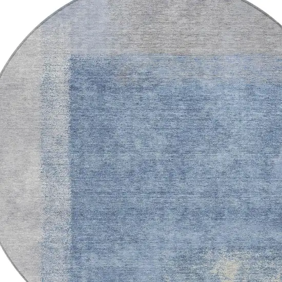 8' Denim Blue Ivory And Gray Round Abstract Washable Indoor Outdoor Area Rug Photo 7