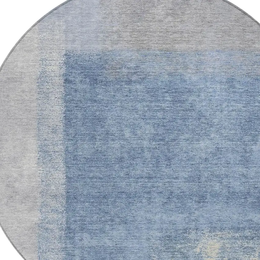 8' Denim Blue Ivory And Gray Round Abstract Washable Indoor Outdoor Area Rug Photo 7