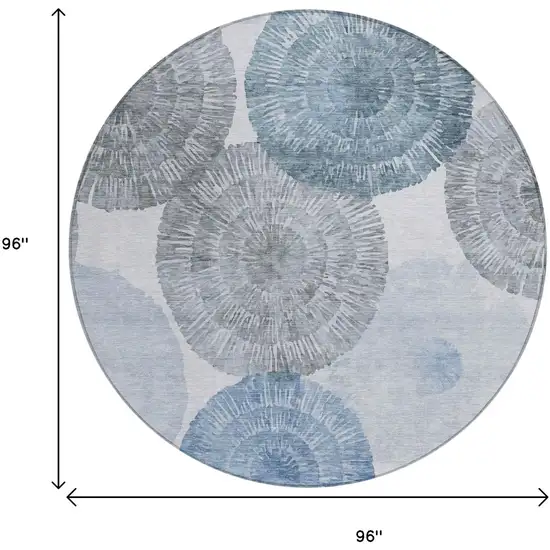 8' Denim Blue Ivory And Gray Round Abstract Washable Indoor Outdoor Area Rug Photo 3