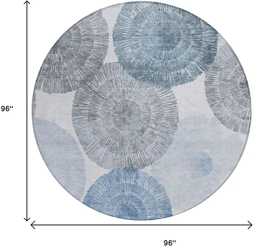 8' Denim Blue Ivory And Gray Round Abstract Washable Indoor Outdoor Area Rug Photo 3