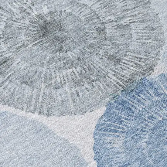 8' Denim Blue Ivory And Gray Round Abstract Washable Indoor Outdoor Area Rug Photo 6