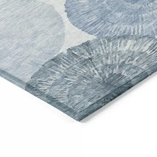 8' Denim Blue Ivory And Gray Round Abstract Washable Indoor Outdoor Area Rug Photo 7