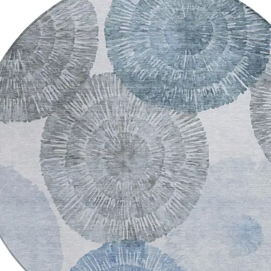 8' Denim Blue Ivory And Gray Round Abstract Washable Indoor Outdoor Area Rug Photo 8