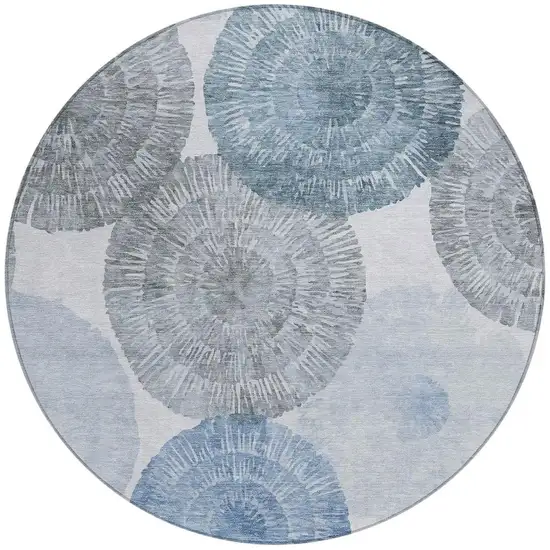 8' Denim Blue Ivory And Gray Round Abstract Washable Indoor Outdoor Area Rug Photo 4