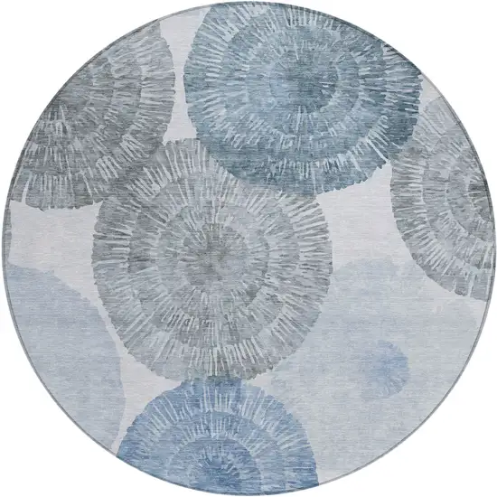 8' Denim Blue Ivory And Gray Round Abstract Washable Indoor Outdoor Area Rug Photo 2