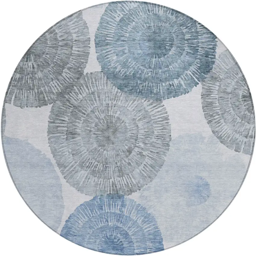 8' Denim Blue Ivory And Gray Round Abstract Washable Indoor Outdoor Area Rug Photo 2