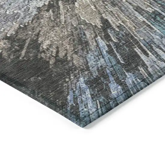 8' Denim Blue Ivory And Gray Round Abstract Washable Indoor Outdoor Area Rug Photo 6