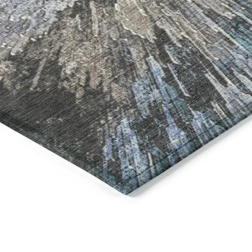 8' Denim Blue Ivory And Gray Round Abstract Washable Indoor Outdoor Area Rug Photo 6