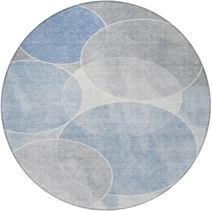 8' Denim Blue Ivory And Gray Round Geometric Washable Indoor Outdoor Area Rug Photo 5