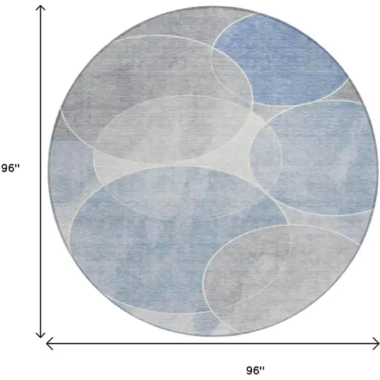 8' Denim Blue Ivory And Gray Round Geometric Washable Indoor Outdoor Area Rug Photo 3
