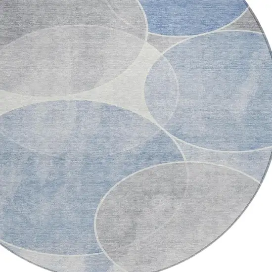 8' Denim Blue Ivory And Gray Round Geometric Washable Indoor Outdoor Area Rug Photo 6