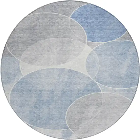 8' Denim Blue Ivory And Gray Round Geometric Washable Indoor Outdoor Area Rug Photo 2