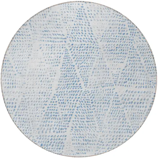 8' Denim Blue Ivory And Gray Round Geometric Washable Indoor Outdoor Area Rug Photo 4